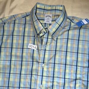 Brooks Brothers Mens L Slim Fit Non-Iron Cotton Plaid Button Down Shirt Blue